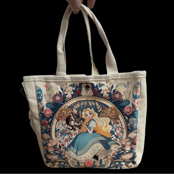 Handbags - Canvas Alice in Wonderland Themed Crossbody Tote Bag NWOT